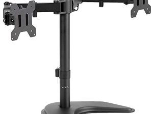 VIVO STAND-V002F شاشة LED مزدوجة LCD حامل مكتب قائم بذاته لشاشتين تصل إلى 27 بوصة أذرع شديدة التحمل قابلة للتعديل بالكامل مع حد أقصى 100x100mm VESA