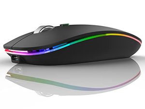 ماوس لاسلكي Uiosmuph LED ، ماوس صامت لاسلكي نحيف قابل لإعادة الشحن G12 ، فأرة كمبيوتر لاسلكية بصرية محمولة 2.4G مع مستقبل USB ومحول من النوع C (أسود غير لامع)