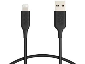 Amazon Basics ABS USB-A to Lightning Cable Cord ، شاحن معتمد من MFi لأجهزة Apple iPhone ، iPad ، أسود ، 1 قدم