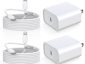 شاحن iPhone سريع الشحن 10 قدم [معتمد من Apple MFi] ، عبوتان PD 20W USB C كتلة شاحن جداري مع كابل مزامنة بيانات الشحن السريع 10FT من النوع C إلى Lightning سريع الشحن لهاتف iPhone 14 13 12 11 XS XR X 8 iPad