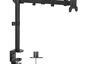 VIVO Single Monitor Arm Desk Mount ، يحمل شاشات حتى 32 بوصة عادية و 38 بوصة فائقة الاتساع ، حامل قابل للتعديل بالكامل مع C-Clamp وقاعدة جروميت ، VESA 75x75mm أو 100x100mm ، أسود ، STAND-V001