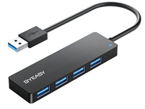 USB Hub ، BYEASY 4 منافذ USB 3.0 Hub ، محور بيانات محمول فائق النحافة ينطبق على iMac Pro و MacBook Air و Mac Mini / Pro و Surface Pro والكمبيوتر المحمول والكمبيوتر المحمول ومحركات أقراص USB المحمولة و Tesla Model 3 و Mobile HDD
