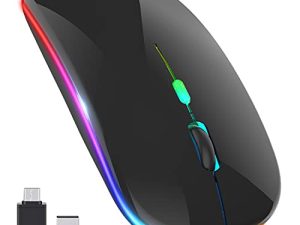【ترقية】 ماوس لاسلكي LED ، فأرة مكتب ضوئية متنقلة نحيفة بسعة 2.4 جيجا مع USB وجهاز استقبال من النوع c ، 3 مستويات DPI قابلة للتعديل لأجهزة الكمبيوتر المحمول والكمبيوتر الشخصي والكمبيوتر المحمول والكمبيوتر وماك بوك (أسود لامع)
