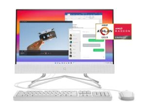 كمبيوتر مكتبي HP All-in-One 22 بوصة ، معالج AMD Athlon Gold 3150U ، رسومات AMD Radeon ، ذاكرة وصول عشوائي سعتها 4 جيجابايت ، SSD 256 جيجابايت ، Windows 11 Home (22-df0222 ، بياض الثلج)
