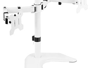 VIVO Dual LED LCD Monitor Mount ، حامل مكتب قائم بذاته لشاشتين حتى 27 بوصة ، أذرع شديدة التحمل قابلة للتعديل بالكامل مع Max VESA 100x100mm ، أبيض ، STAND-V002FW