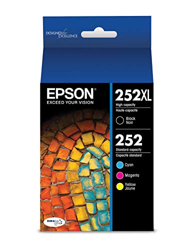 حزمة EPSON T252 DURABrite Ultra Ink عالية السعة لخرطوشة ألوان سوداء وقياسية (T252XL-BCS) لمجموعة مختارة من طابعات Epson WorkForce حزمة EPSON T252 DURABrite Ultra Ink عالية السعة لخرطوشة ألوان سوداء وقياسية (T252XL-BCS) لمجموعة مختارة من طابعات Epson WorkForce