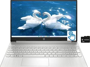 HP 15.6 "HD Touchscreen Business & Home Laptop، AMD Ryzen 3 3250U، 8GB DDR4، 256GB NVMe SSD، HDMI Bluetooth WiFi Webcam، Long Battery Life، Natural Silver، Windows 11 Home، Goldoxis Card