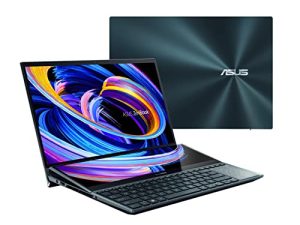ASUS ZenBook Pro Duo 15 OLED UX582 كمبيوتر محمول ، شاشة لمس OLED UHD مقاس 15.6 بوصة ، Intel Core i9-11900H ، ذاكرة وصول عشوائي 32 جيجابايت ، 1 تيرابايت SSD ، GeForce RTX 3060 ، ScreenPad ™ Plus ، Windows 11 Pro ، Celestial Blue ، UX582HM-XH96T