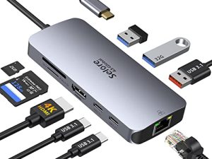 محولات USB C لأجهزة MacBook Pro / Air ، Selore 9 in 1 USB C Hub مع 4K HDMI ، 2 * 10Gbps USB-C 3.1 GEN2 ، 1Gbps Ethernet ، USB 3.1 10Gbps Data Ports ، 2 * USB 3.0 dongle for Dell و HP والمزيد