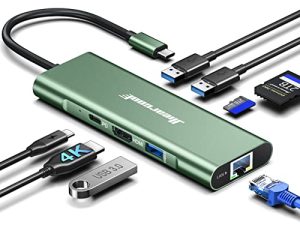 USB C Hub ، Hiearcool 8 in 1 USB C Hub Multiport Adapter with Gigabit Ethernet ، USB C إلى 4K @ 60Hz HDMI Dock Dongle لأجهزة MacBook Pro Air M1 M2 وأجهزة الكمبيوتر المحمولة من النوع C - أخضر
