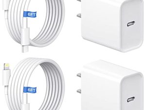 شاحن سريع لجهاز iPhone 14 13 12 [معتمد من Apple MFi] شاحن جداري USB C مكون من عبوتين ومحول PD 20 واط مع كابل شحن سريع 6FT متوافق مع iPhone 14/14 Pro / 14 Pro Max / 14 Plus / 13/12/11 / Xs Max / XR / X ، iPad