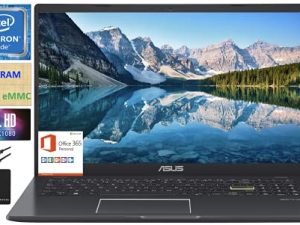 2021 Flagship ASUS Laptop 15.6 بوصة كمبيوتر محمول خفيف الوزن ، شاشة 15.6 بوصة FHD ، Intel Celeron N4020 (تصل إلى 2.8 جيجاهرتز) ، 4 جيجابايت رام ، 128 جيجابايت eMMC ، كاميرا ويب ، WiFi ، لوحة مفاتيح بإضاءة خلفية ， Microsoft 365 ، Win10 S + Marxsol Cables