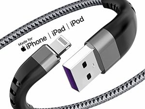 شاحن iPhone معتمد من Apple MFi بطول 1 قدم ، كابل Lightning قصير ، كابل شحن مضفر من النايلون القوي ، 1 قدم ، سلك USB سريع iPhone لهاتف Apple iPhone11 / X / XS / XR / 8/7/6 / 5S / SE / iPad Mini Air （رمادي）