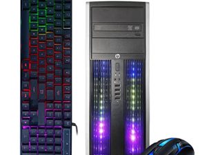 كمبيوتر سطح المكتب للألعاب HP RGB - Intel Quad I7 حتى 3.8 جيجا هرتز ، ذاكرة 16 جيجا بايت ، 128 جيجا SSD + 2 تيرابايت ، Radeon RX 580 8G ، لوحة مفاتيح وماوس RGB ، DVD ، واي فاي وبلوتوث ، Win 10 Pro (متجدد)