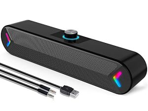 مكبرات صوت للكمبيوتر LENRUE ، مكبرات صوت سلكية للكمبيوتر تعمل بمنفذ USB مع صوت استريو 10 وات ، ومكبرات صوت شريطية للكمبيوتر المكتبي