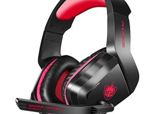 سماعة الألعاب PHOINIKAS H1 لأجهزة PS4 ، Xbox One ، الكمبيوتر الشخصي ، الكمبيوتر المحمول ، Nintendo Switch مع Bass Surround ، سماعة رأس Xbox One مع ميكروفون لإلغاء الضوضاء ، سماعات فوق الأذن مع ضوء LED ، هدية للأطفال - أحمر