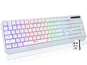 لوحة مفاتيح الألعاب اللاسلكية KLIM Chroma إصدار RGB الجديد 2022 - بطارية قابلة لإعادة الشحن تدوم طويلاً - طباعة سريعة وهادئة - لوحة مفاتيح لاسلكية بإضاءة خلفية مقاومة للماء للكمبيوتر الشخصي PS5 PS4 Xbox One Mac - أبيض