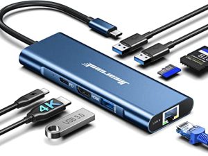 USB C Hub ، Hiearcool 8in1 USB C to 4K 60Hz HDMI Docking Station ، USB C Ethernet Multiport Adapter 100W PD USB C Dock متوافق مع MacBook Pro Air M1 Dell HP Lenovo وأجهزة C الأخرى - Midnight Blue