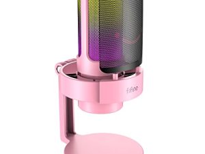 ميكروفون FIFINE USB متدفق للألعاب ، وميكروفون سطح مكتب مكثف للكمبيوتر للفيديو ، والاستخدام المنزلي ، ويوتيوب ، مع تحكم RGB ، ومقبض كسب ، ومقبس سماعة رأس مقاس 3.5 مم ، وحامل للصدمات ، على الكمبيوتر / PS4 / PS5-AmpliGame A8 Pink
