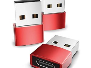 Syntech USB C Female to USB A Male Adapter 3 Pack ، محول طاقة كابل شاحن من النوع C متوافق مع iPad Air 6 ، iPhone 13/12 Pro Max ، Apple Watch S7 ، Samsung Galaxy S20 إلخ أحمر