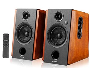 سانيون SW228BT 80W مكبرات صوت نشطة للكتب - وحدة مكبر صوت من ألياف الكربون 4 بوصة - شاشات استوديو لاسلكية - بلوتوث محوري RCA بصري 5.0 - DAC مدمج 24 بت - حاوية خشبية (مطورة)