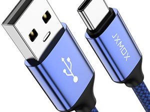 كابل USB من النوع C ، USB A إلى USB C 3A سريع الشحن (3.3 قدم 2 عبوة) سلك شحن مجدول متوافق مع Samsung Galaxy S10 S9 S8 Plus ، Note 9 8 ، A11 A20 A51 ، LG G6 G7 V30 V35 ، Moto Z2 Z3 ، شاحن USB C (أزرق)