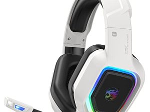 ZIUMIER Z30 White Gaming Headset for PS4، PS5، Xbox One، PC، Wireless Over-Ear Headphone with Noise Isolation Microphone، RGB Flow LED Light، Bass Surround Sound