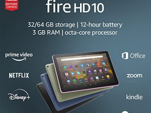 جهاز لوحي Amazon Fire HD 10 ، 10.1 "، 1080p Full HD ، 32 جيجابايت ، أحدث طراز (إصدار 2021) ، Denim