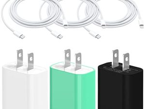3 عبوات [معتمد من Apple MFi] شاحن iPhone 20W PD USB C محول شاحن جداري سريع مع 3 عبوات 6FT من النوع C إلى كابل Lightning متوافق مع iPhone 14/13 Pro / 13/12 Mini / 12 Pro Max / 11 Pro Max / XS Max / XS