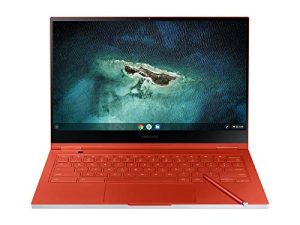 كمبيوتر محمول Samsung Galaxy Chromebook مقاس 13.3 بوصة مع تخزين 256 جيجابايت وذاكرة وصول عشوائي (RAM) سعة 8 جيجابايت وشاشة لمس AMOLED بدقة 4K ومعالج HD Intel Core I-5 ، نحيف للغاية ، ضمان أمريكي ، Fiesta Red