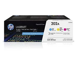 خراطيش مسحوق حبر أصلية HP 202A باللون السماوي والأرجواني والأصفر (3 عبوات) | يعمل مع HP Color LaserJet Pro M254 وسلسلة طابعات HP Color LaserJet Pro MFP M281 | CF500AM