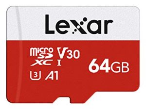بطاقة ذاكرة MicroSD بسعة 64 جيجا بايت من ليكسار ، بطاقة ذاكرة فلاش microSDXC UHS-I مع محول - حتى 100 ميجا بايت / ثانية ، A1 ، U3 ، Class10 ، V30 ، بطاقة TF عالية السرعة