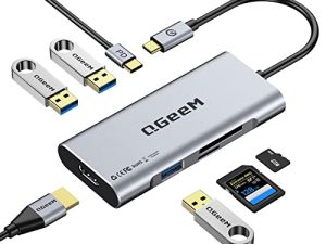 محور USB C ، محول QGeeM USB C إلى HDMI 4K ، 7 في 1 USB C Dongle مع توصيل طاقة 100 وات ، 3 منافذ USB 3.0 ، قارئ بطاقات SD / TF ، متوافق مع MacBook Ipad HP Dell XPS والمزيد من أجهزة Type C