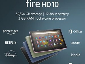 جهاز لوحي Fire HD 10 الجديد كليًا ، 10.1 بوصة ، 1080p Full HD ، 64 جيجابايت ، أحدث طراز (إصدار 2021) ، أسود ، بدون إعلانات شاشة القفل