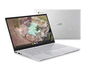 ASUS Chromebook C425 Clamshell كمبيوتر محمول ، 14 بوصة FHD 4-Way NanoEdge ، معالج Intel Core m3-8100Y ، ذاكرة وصول عشوائي 4 جيجابايت ، تخزين 128 جيجابايت eMMC ، قاعدة بيانات خلفية بإضاءة خلفية ، فضي ، Chrome OS ، C425TA-AS348F