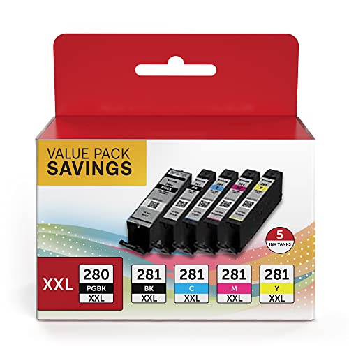 خرطوشة حبر متوافقة مع PGI-280XXL / CLI-281XXL لاستبدال خرطوشة حبر كانون 280 و 281 عالية الإنتاجية إلى PIXMA TR7520 TR8520 TR8500 TR8600 TR8620 TS6120 TS6220 TS9120 (حزمة قيمة 5) خرطوشة حبر متوافقة مع PGI-280XXL / CLI-281XXL لاستبدال خرطوشة حبر كانون 280 و 281 عالية الإنتاجية إلى PIXMA TR7520 TR8520 TR8500 TR8600 TR8620 TS6120 TS6220 TS9120 (حزمة قيمة 5)