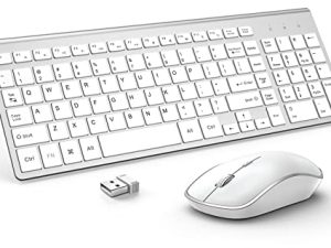 لوحة مفاتيح لاسلكية وماوس ، ماوس لوحة مفاتيح لاسلكي نحيف USB من JOYACCESS مزود بلوحة مفاتيح رقمية متوافق مع كمبيوتر لوحي iMac Mac للكمبيوتر المحمول Windows (فضي أبيض)