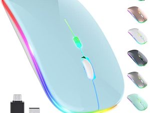 【ترقية】 ماوس لاسلكي LED ، فأرة مكتب ضوئية محمولة رفيعة 2.4 جيجا مع USB وجهاز استقبال من النوع c ، 3 مستويات DPI قابلة للتعديل لأجهزة الكمبيوتر المحمول والكمبيوتر الشخصي والكمبيوتر المحمول والكمبيوتر وماك بوك (أزرق)