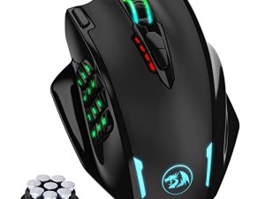 ماوس Redragon M908 Impact RGB LED MMO مع أزرار جانبية فأرة ألعاب سلكية بصرية مع 12400 ديسيبل متوحد الخواص ، دقة عالية ، 20 زر ماوس قابل للبرمجة