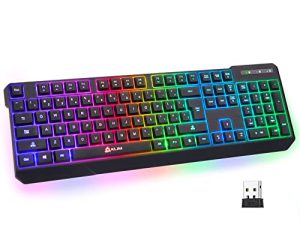 لوحة مفاتيح الألعاب اللاسلكية KLIM Chroma إصدار RGB الجديد 2022 - بطارية قابلة لإعادة الشحن تدوم طويلاً - طباعة سريعة وهادئة - لوحة مفاتيح لاسلكية بإضاءة خلفية مقاومة للماء للكمبيوتر الشخصي PS5 PS4 Xbox One Mac - أسود