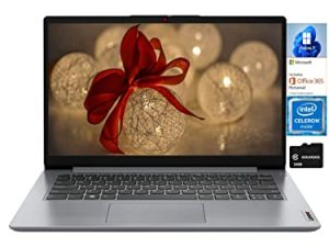 Lenovo Ideapad 1i 14 "HD كمبيوتر محمول ، ثنائي النواة Intel Celeron N4020 ، ذاكرة وصول عشوائي 4 جيجابايت ، 64 جيجابايت eMMC ، HDMI ، WiFi ، Bluetooth ، Type-C ، كاميرا ويب ، بطارية طويلة ، Microsoft 365 لمدة عام واحد ، Win 11S ، بطاقة Goldoxis 64 جيجابايت SD