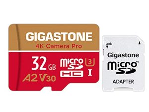 Gigastone 32 جيجا بايت Micro SD Card MicroSD A2 V30 UHS-I U3 C10 ، تسجيل فيديو 4K UHD ، ألعاب 4K ، قراءة / كتابة 95/35 ميجابايت / ثانية ، مع محول MicroSD إلى SD لـ Nintendo Dashcam Gopro Canon Nikon Camera Drone Wyze