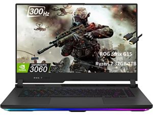 ASUS ROG Strix G15 G513RM 15.6 "FHD 300Hz (DDR5 32GB RAM ، 1 تيرا بايت PCIe SSD ، AMD 8-Core Ryzen 7 6800H (Beat i7-11800H) ، RTX 3060) IPS كمبيوتر محمول للألعاب ، إضاءة خلفية RGB ، نوع C ، Wi-Fi 6E ، IST HDMI ، Win 11 Home