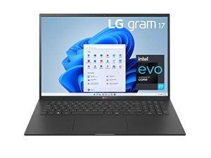 LG Gram 17Z95P كمبيوتر محمول 17 بوصة خفيف الوزن للغاية ، IPS ، (2560 × 1600) ، Intel Evo الجيل الحادي عشر CORE i7 ، ذاكرة وصول عشوائي 16 جيجا ، 1 تيرابايت SSD ، Windows 11 Home ، بطارية 80Wh ، Alexa المدمج ، 2X USB-C ، HDMI ، USB-A - أسود