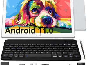 جهاز لوحي 10 بوصة يعمل بنظام Android 11 ، كمبيوتر لوحي 2 في 1 مع 4 + 64/128 جيجا بايت تخزين ثماني النواة ، جهاز لوحي بفتحات بطاقة SIM مزدوجة مع لوحة مفاتيح ، كاميرا 13 ميجابكسل ، بطارية 6000 مللي أمبير ، نظام تحديد المواقع ، بلوتوث ، واي فاي ، جراب متضمن