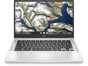 HP Chromebook 14-inch FHD Laptop، Intel Celeron N4000، 4 GB RAM، 32 GB eMMC، Chrome (14a-na0050nr ، فضي معدني)