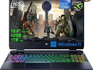 لاب توب أيسر بريداتور هيليوس 300 15 للألعاب 15.6 بوصة FHD IPS 165 هرتز شاشة 12th Gen Intel 14-Core i7-12700H 32GB RAM 1TB SSD GeForce RTX 3060 6GB RGB بإضاءة خلفية USB-C Thunderbolt MiniDP Win11 + كابل HDMI
