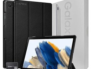 2022 Samsung Galaxy Tab A8 10.5 بوصة 32 جيجا بايت Wi-Fi Android 11 Touchscreen International Tablet Bundle - جراب MDTec صلب خلفي ثلاثي الطي وبطاقة microSD بسعة 64 جيجابايت [فضي]
