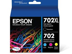 حزمة EPSON T702 DURABrite Ultra Ink عالية السعة لخرطوشة ألوان سوداء وقياسية (T702XL-BCS) لمجموعة مختارة من طابعات Epson WorkForce Pro