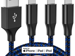 كابل Lightning لشاحن iPhone معتمد من MFi 3 عبوات كابل مضفر من النايلون بطول 10 أقدام شاحن iPhone سلك شحن سريع متوافق مع iPhone 14 13 12 11 Pro Max XR XS X 8 7 6 Plus SE والمزيد